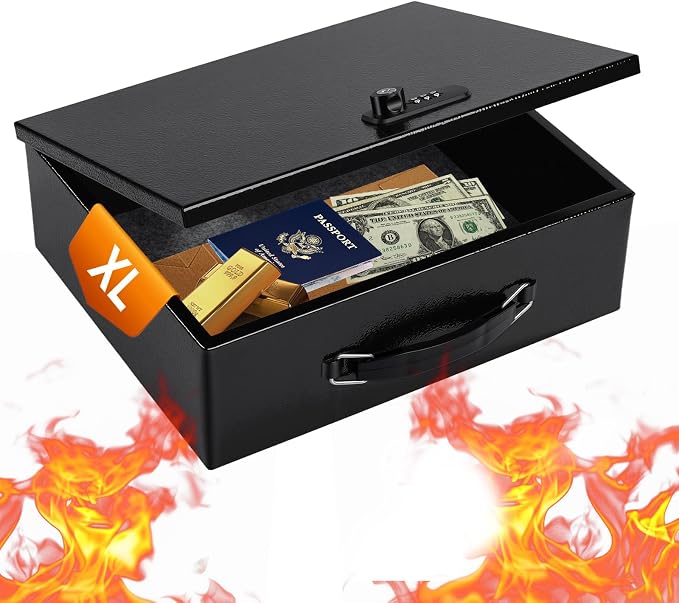 Fireproof Safe Lock Box Metal, Fire Proof Safe for Home Documents, Portable Security Box with Dual Combination and Key Lock for Personal Items,Passport, Money, X Large 13.2" x 11" x 4.13"