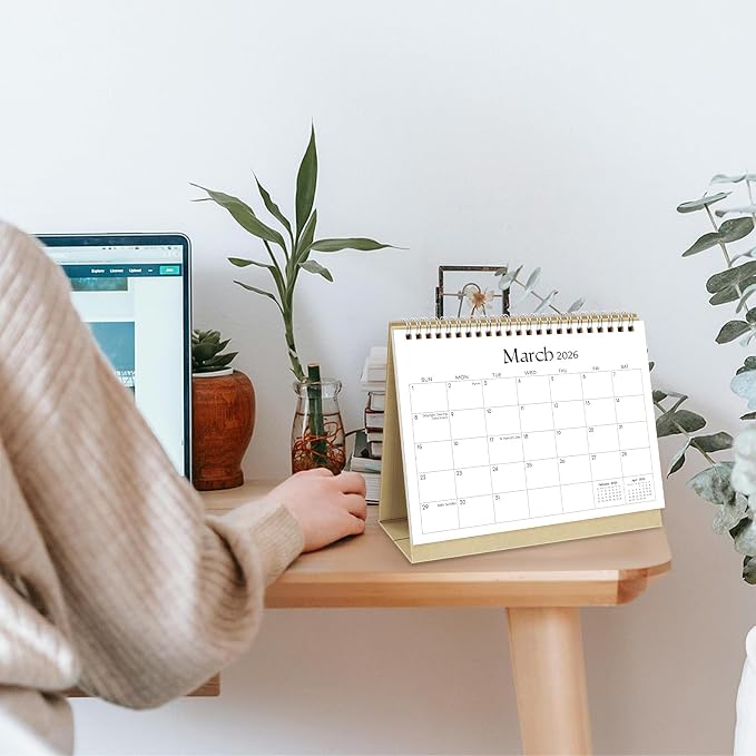 SKYDUE Small Desk Calendar 2026-2027, Jul. 2026 – Dec. 2027, 8.3" x 6.3", Black Minimalist Style, Double-Wire Binding, To-Do & Notes Sections, with 280 Planner Stickers