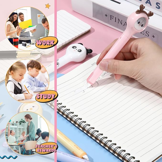 Fullhawl 4 Pcs Cute Correction Tape Pen for Instant Correction Cartoon Correction Tape Easy to Use Pen Shaped Applicator Kawaii Birthday Gifts for Women Office Supplies Small Gift Animal Lovers