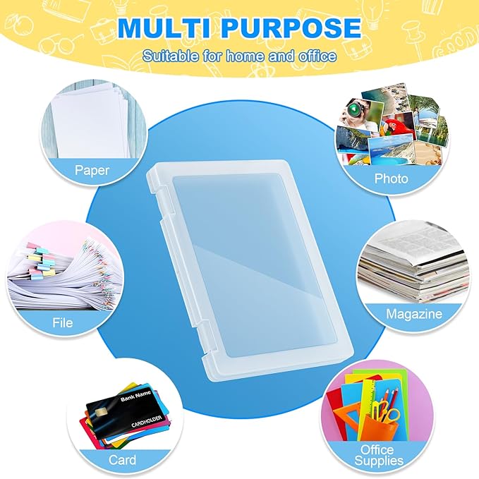 4 Pack A4 File Box Paper Organizers Holder, Transparent Document Paper Project Case, Plastic Paper Storage Container Box File Protector for Magazine, Scrapbook, Office School Supplies