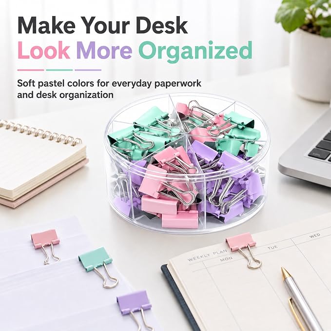 Binder Clips Assorted Sizes, Durable Metal Binder Clips for Office, Cute Desk Supplies for Teachers Student (60, Morandi)