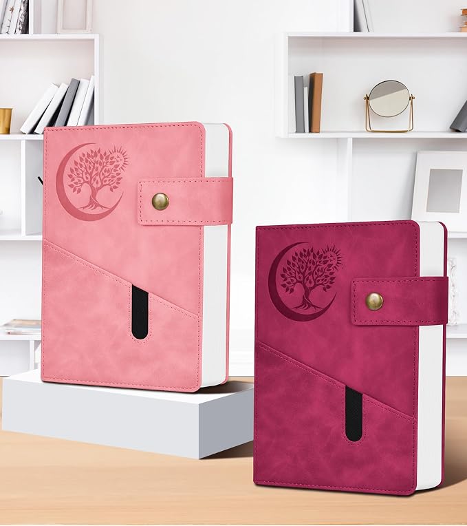 PAIBAS 8.5 x 11 Lined Notebook Journal 366 Pages Leather Journal for Women | Big notebook with 100gsm lined notebook paper college ruled, 3 ribbon bookmarks, front pocket slot & snap button.