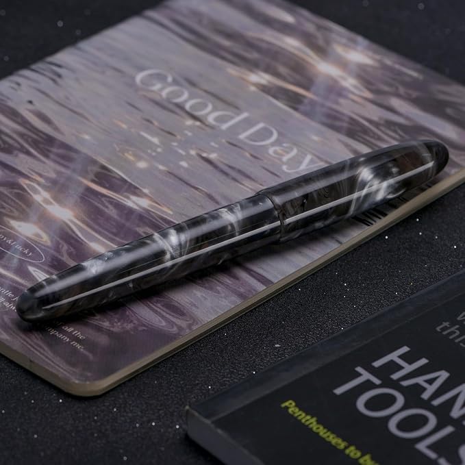 Asvine C80 Fountain Pen #8 Fine Nib Large Handcraft Pen with Converter Pen Case Collection Set (Gray Ripple)