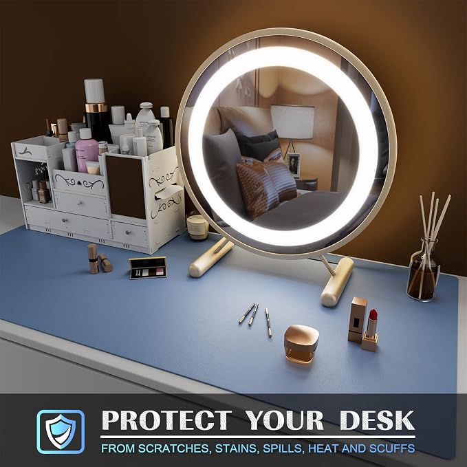 K KNODEL Small Office Desk Mat, Leather Mouse Pad (23.6"x13.8", Lake Blue) | Desk Pad, Keyboard Pad, Computer and Laptop Mat, Desktop Protector and Cover, Writing Pad and Blotter for Home Office