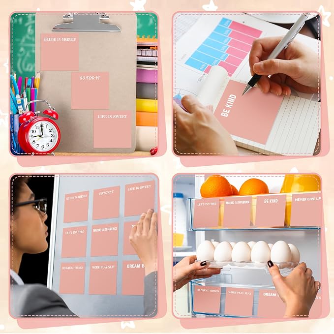 Yinder 24 Pcs Inspirational Sticky Notes, Back to School Supplies, Cute Motivational Sticky Notes Pad Employee Appreciation Gifts Bulk for Teacher Coworker Office 3 x 3'' (Inspire,Pink)