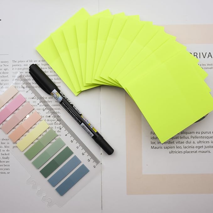 YOUDEFUL 800Pcs Transparent Sticky Notes, Bright Yellow Clear Sticky Notes, 3"x3" Waterproof Translucent Sticky Note Pads, Index Tabs, Clear Post it Notes for Bible Study, See Through Sticky Notes