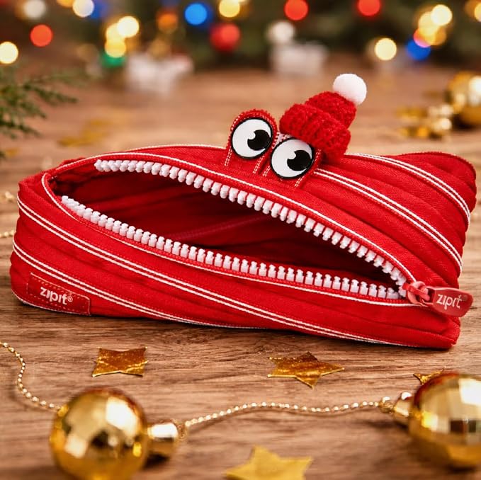 ZIPIT Monster Pencil Case for Kids, One Long Zipper Pencil Pouch, Gift-Ready Stationery Bag for Boys & Girls, Red