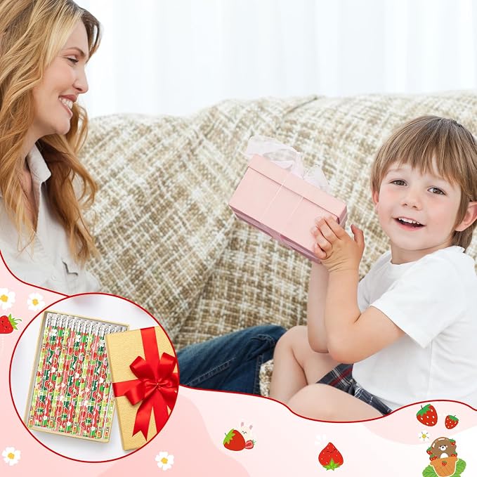 Xqumoi 60Pcs Strawberry Pencils with Eraser - Cute Fruit Theme #2 HB Pencils, School Classroom Student Rewards Back to School Office Supply Party Goodie Bag Fillers Stuffers Birthday Party Favors