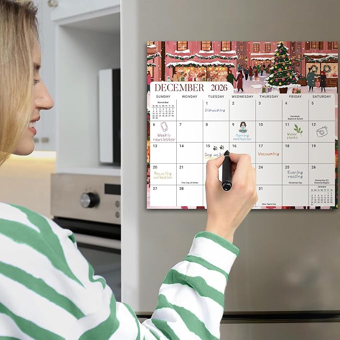 Aesthetic 2026-2027 Magnetic Calendar for Refrigerator, 21-Month Fridge Calendar Magnet from April 2026 to December 2027, Easy Organizing, Colorful City