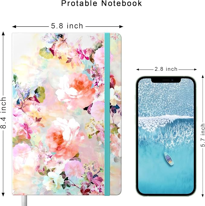 Lined Journal Notebook, Hardcover Journal for Women, Medium 5.7 x 8.4 in, 160 Pages Thick Paper, Cute Aesthetic Floral College Ruled Notebook for Writing Journaling Work Office School, Flower