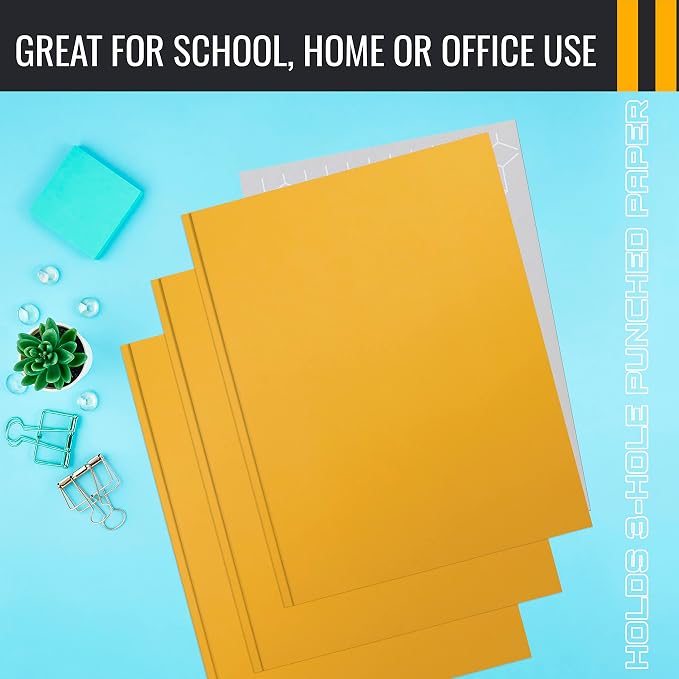 Better Office Products Dark Yellow 2 Pocket Folders with Prongs, 50 Pack, Letter Size, Matte Texture, 8.5 x 11 Inch