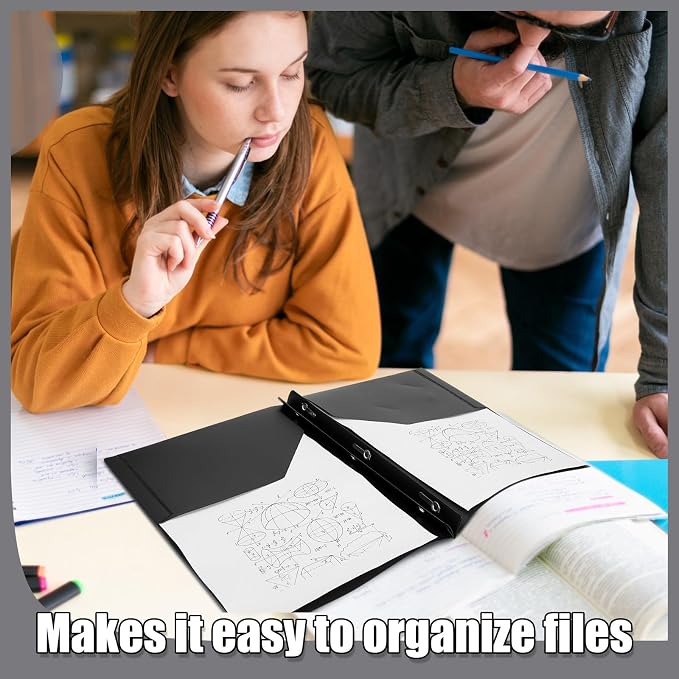 Yeaqee 400 Pcs Plastic 2 Pocket Folders with Prongs Bulk for Back to School, 3 Prong File Folders Fit Letter Size Paper, for School Office Homework Paperwork Organization Supplies (Black)