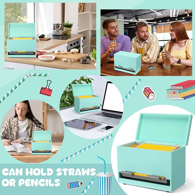 Yalikop 1 Pc Wooden Pencil Dispenser for Classroom Pastel Wood Pencils Holder for up to 200 Pencils Reusable Straw Dispenser for Home Office Teachers Supplies Storage (Classic,Green)