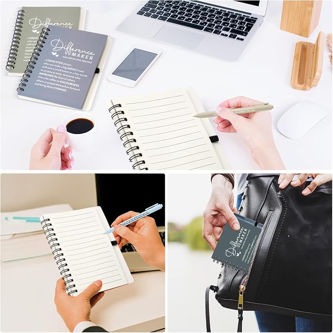Resurhang 30 Sets Difference Maker Employee Appreciation Gift Bulk Inspirational A6 Spiral Notebook Journal Ballpoint Pens for Teacher Volunteer Coworker Team Back to School (Neutral Colors)