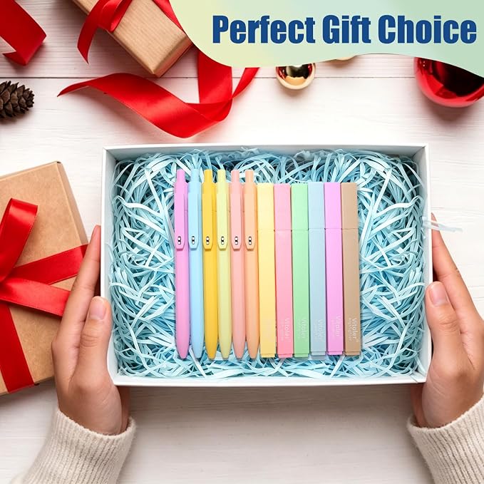 Vitoler Gel Pens and Highlighters,6 Black Ink Pens 0.5mm & Assorted Colors | Bible Highlighters forBible Journaling Planner Best Gifts for Teacher Nurse Mothers Day