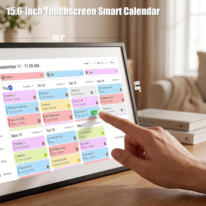 LOOFII 15.6 Inch Smart Digital Calendar – 1920×1080 Full HD Touchscreen Calendar & Family Planner with Chore Chart & Meal Planner, Wall-Mountable (Black White)