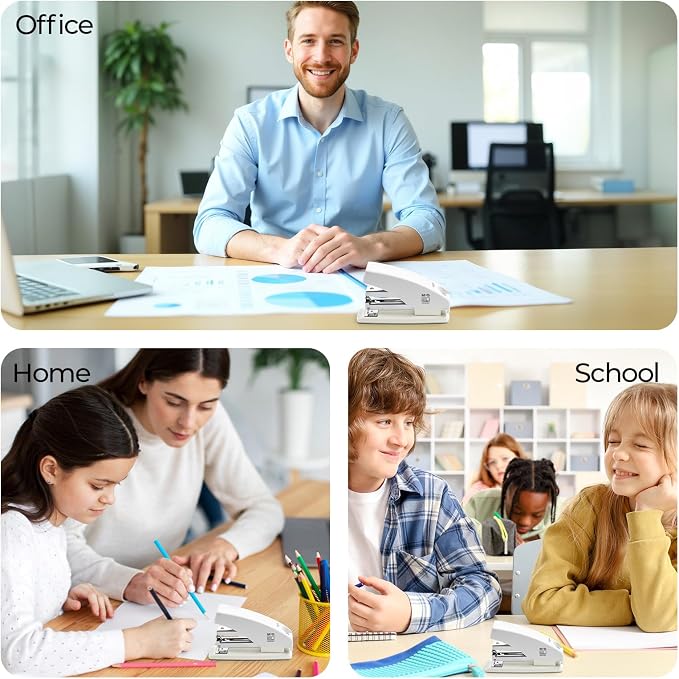 M&G Effortless Stapler for Desk, 50 Sheet Capacity, Heavy Duty Desktop Stapler with 1000 Staples & Staple Remover, One Finger Touch, Good for Office Home School, White
