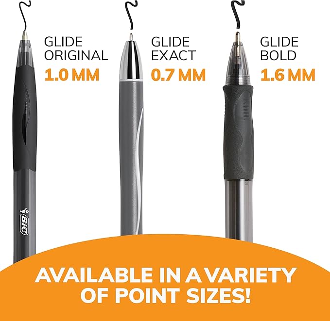 BIC Glide Bold Black Ballpoint Pens, Bold Point (1.6mm), 12-Count Pack, Retractable Ballpoint Pens With Comfortable Full Grip (VLGB11-BLK)