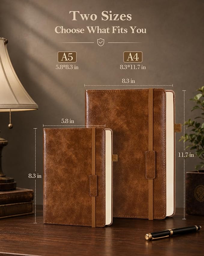 Lined Hardcover Leather Journal Notebook: A5 Journal for Women Men, Brown | 312 Numbered Pages & Content, 100GSM Thick Paper, College Ruled Journals Note Book for Business Work Writing Diary