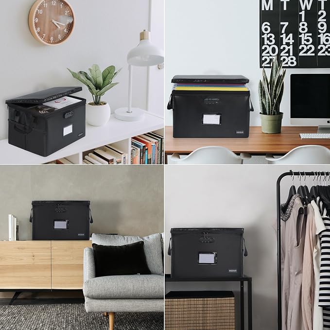 DEEGO Fireproof Document Box, Water-Resistant File Organizer Box with Lock | Document Safe Collapsible File Organizer with Handle, Filing Cabinets for Home Office for Hanging Letter/Legal Folder