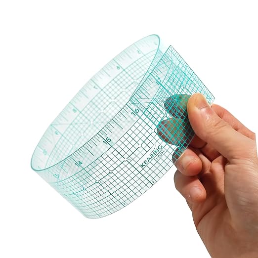 KEARING 2"x18" Sewing Graph Ruler with Holes - Zero Centering Grid Ruler | Flexible 1.2mm clear plastic 18 inch grading ruler with hanging holes. Sandwich line scale with zero centering design