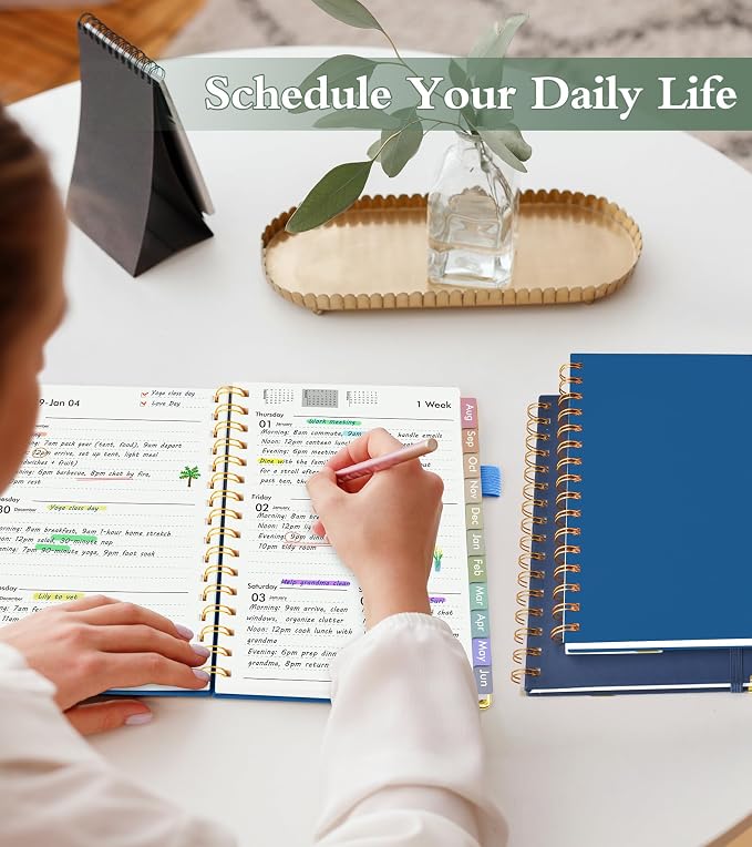 A5 Academic Planner 2026-2027, Weekly and Monthly Planner from July 2026 - June 2027, Hardcover Leather Agenda Book with Tabs, Spiral Daily Calendar Planners for College School Home Teacher Student, Night Sky Blue