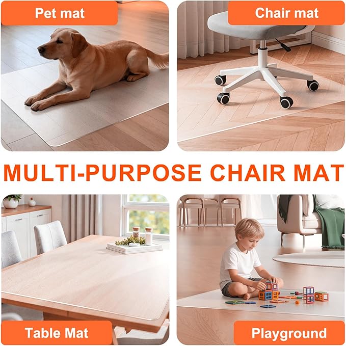Clear Chair Mat for Hard Floor, 36" x 48" Heavy Duty Desk Mat, Rectangle | Durable Thick PVC, Anti-slip Grip Backing, Smooth Rolling Surface, Scratch-resistant Surface