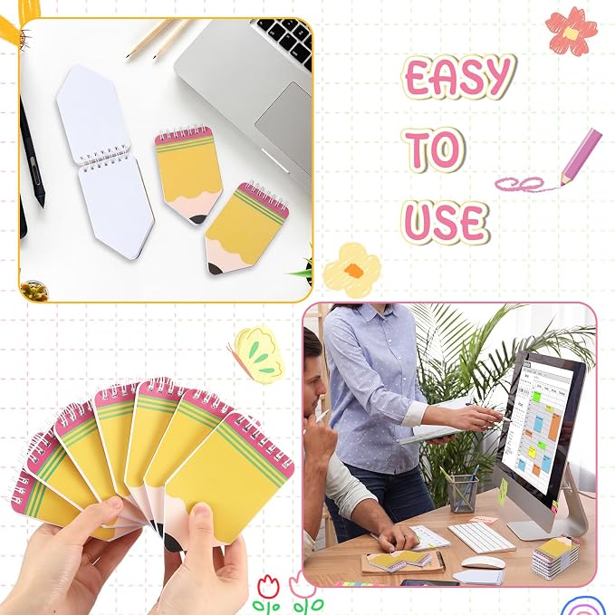 Resurhang 24 Pcs Back to School Mini Notebooks Bulk Small Pocket Spiral Notebook Pencil Shape 50 Pages Cute Tiny Notepads Memo Pads for Office Teacher Students Graduation Gifts Classroom Prizes