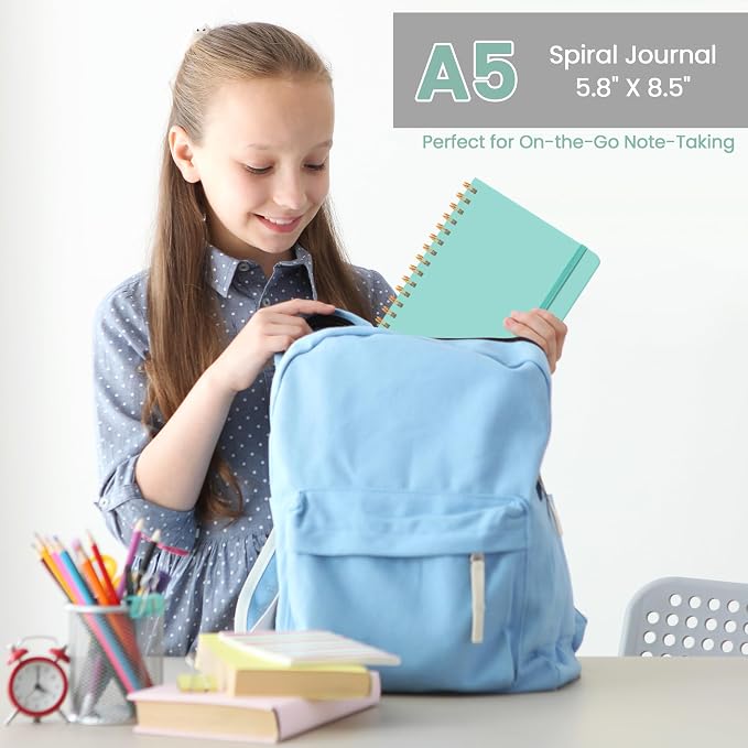 CICPAP Lined Spiral Journal Notebook, A5 College Ruled Notebook for Journaling, Note-Taking, and Daily Planning, Durable Hardcover with an Elegant Design, Seafoam
