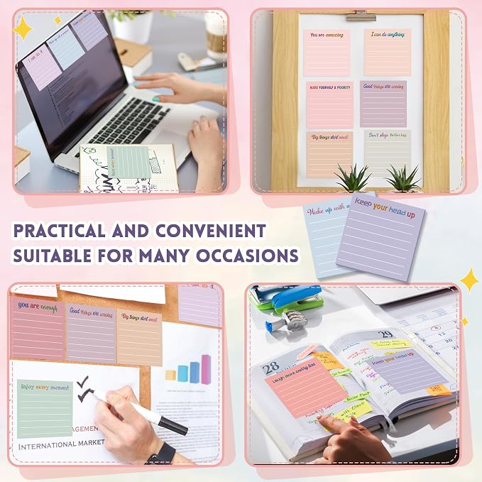 Yinder 24 Pcs Inspirational Sticky Notes, Back to School Supplies, Cute Motivational Sticky Notes Pad Employee Appreciation Gifts Bulk for Teacher Coworker Office 3 x 3'' (Motivation,Aesthetics)