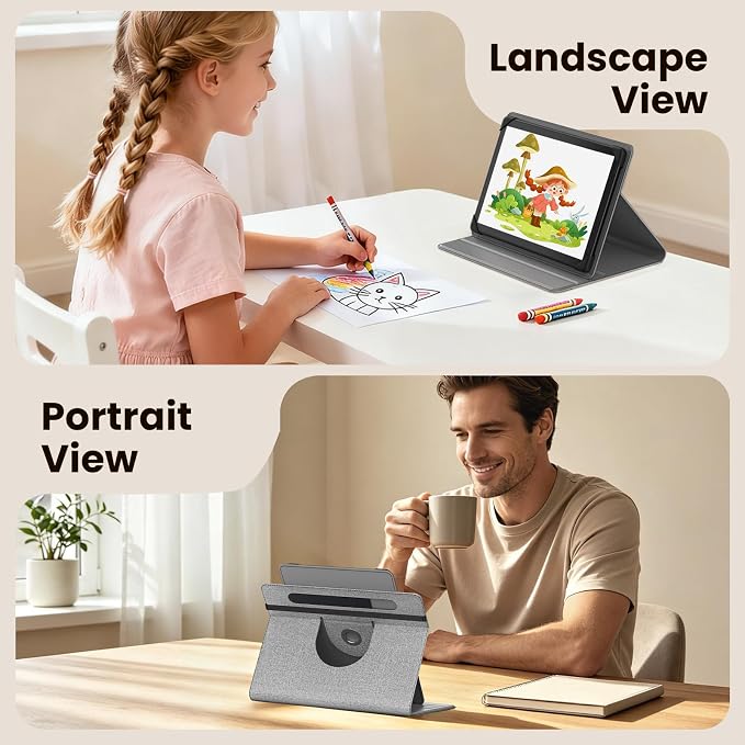 MoKo for Universal 11 inch Android Tablet Case with Pen Holder, Denim Gray | Fits All 9.6-11 inch Tablets, Slim 360 Degree Rotating Cover, Multi-Angle Stand, Front Pocket, No fit iPad/NO back opening