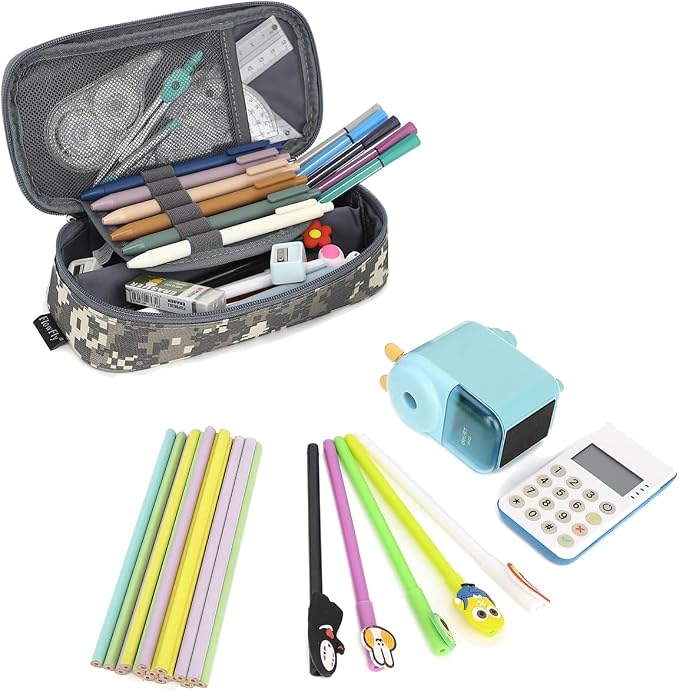 FlowFly Large Capacity Pencil Case for Kids, Boys & Girls – Zippered Multi-Functional Pen Pouch, Soft & Portable Pencil Bag for School, Teens, Students, Digital Camo