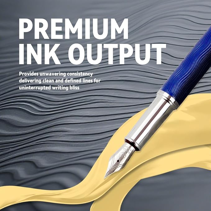 YUNCHUN Fountain Pen Set for Men Women, Streamline Design Refillable Pen with Medium Nib, 20 Ink Refills (10 Black + 10 Blue), Smooth Writing Gift, Blue