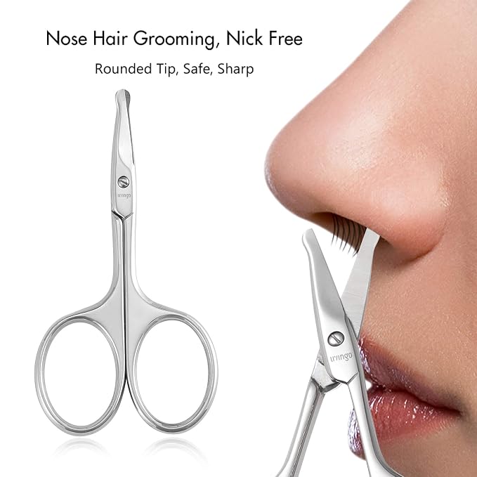 LIVINGO 3.75" Rounded Tip Nose Scissors Stainless Steel Safety Blade | Curved Small Blade, Precision Grooming Tool, Nose Hair Facial Hair Eyebrow Cuticle Care