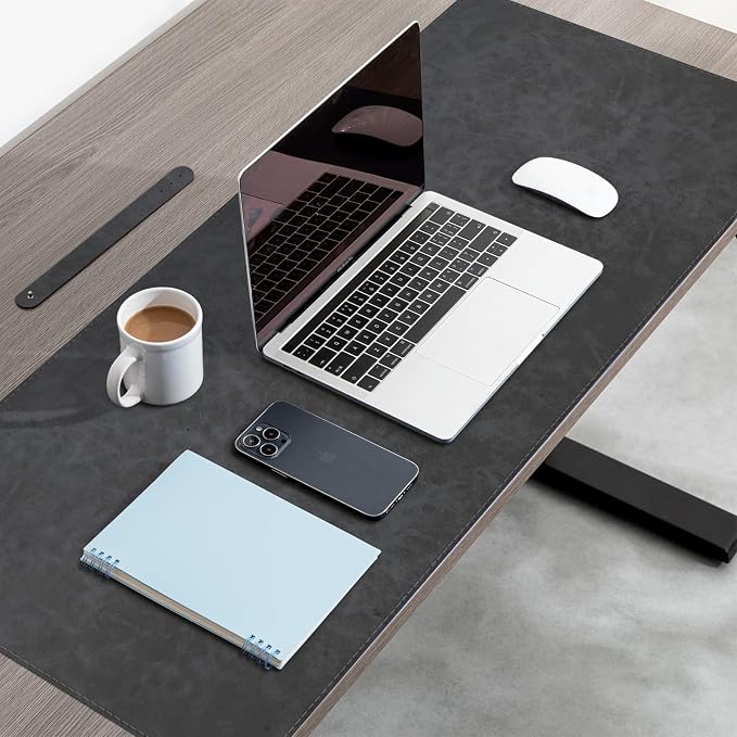CHEERYGOO Faux Leather Desk Mat - Waterproof Mouse Pad, Non-Slip PU Leather Blotter, Writing Surface for Office and Home 47"x17" XXL Dark Grey