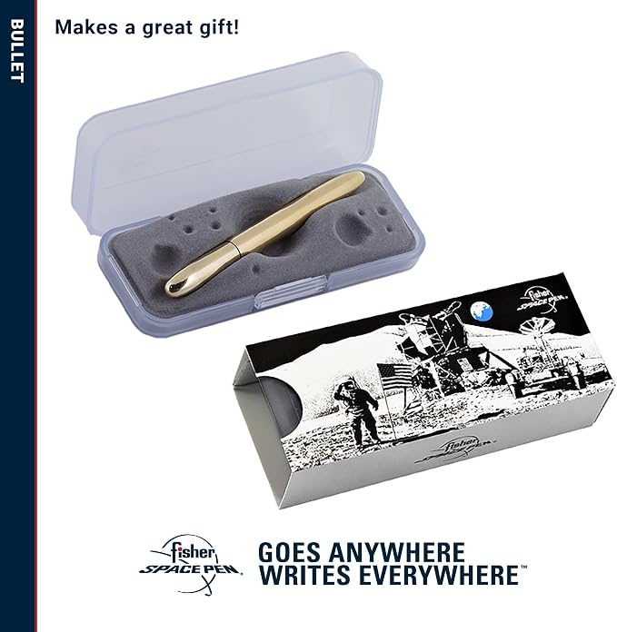 Fisher Space Pen Brass Alloy Bullet Pen, Pressurized Ballpoint Pen, Compact Pocket Size, Writes Upside Down and in Extreme Temperatures, Smooth Black Ink, Medium Point, Gift Box, Made in the USA