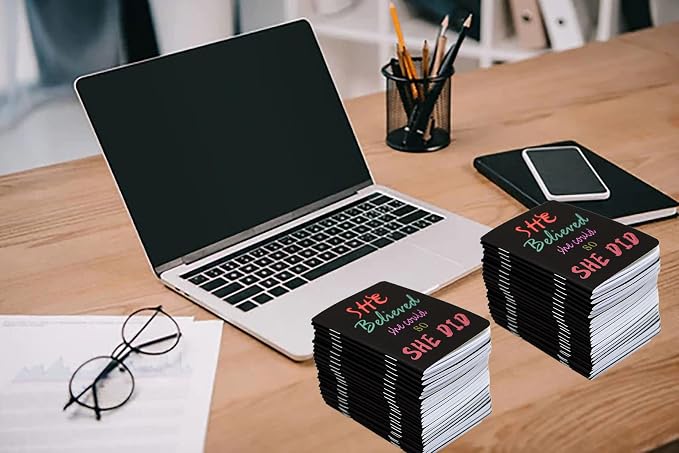 YYaaloa 48pcs Mini Notepads Black Inspirational Pocket Notebooks, Happy Journal Small Notebooks Bulk for Party Office Home Coworkers Travel Gift Present Supplies (48pcs-8styles, Black Inspirational)