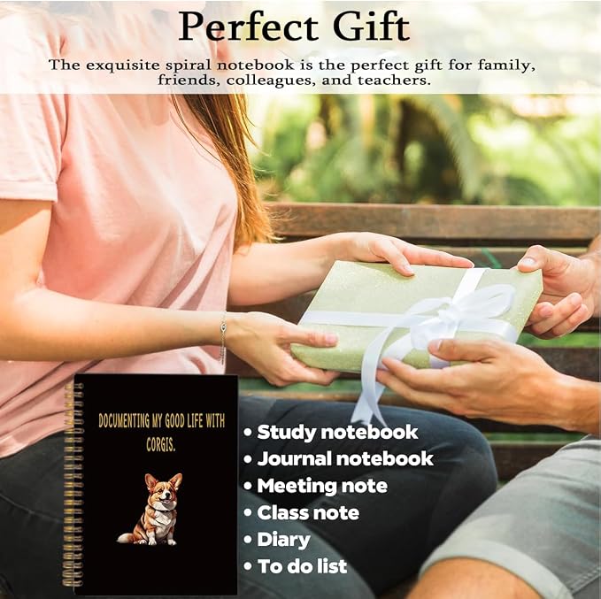 Funny Corgi Gifts for Dog Lovers - Cute Corgi Mom Dad Spiral Notebook & Pen Set, Dog Themed A5 Journal for Work School, Pet Lover Appreciation Gift, 80 Sheets College Ruled, Black & Gold