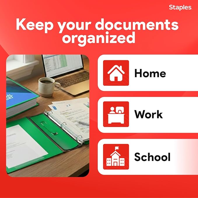 Staples Heavy-Duty 3-Inch D-Ring Binder, Green – Large Capacity 3-Ring Binder with Pockets, Holds Up to 600 Sheets