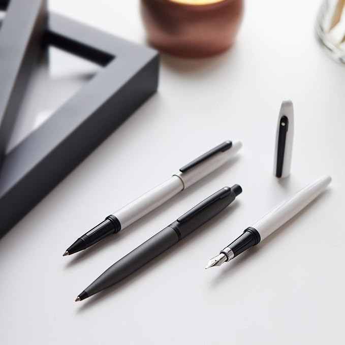 Sheaffer VFM Glossy White Lacquer w/Matte Black Powder Coated Appointments and Medium Nib Fountain Pen
