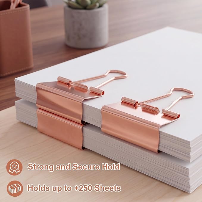 Frienda 12 Pack 2 Inch Extra Large Binder Clips Big Paper Clamps Metallic Large Paper Clips with Grip Reusable Office Organization Supplies for School Office Home (Rose Gold)