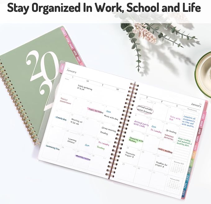2026 Planner Weekly and Monthly, Jan - Dec 2026, 6.3" x 8.4”, Small Agenda Planner for Women, Aesthetic Calendar Planner with Spiral Bound, Month Tab, Flexible Cover for School, Office (A5, Blue)