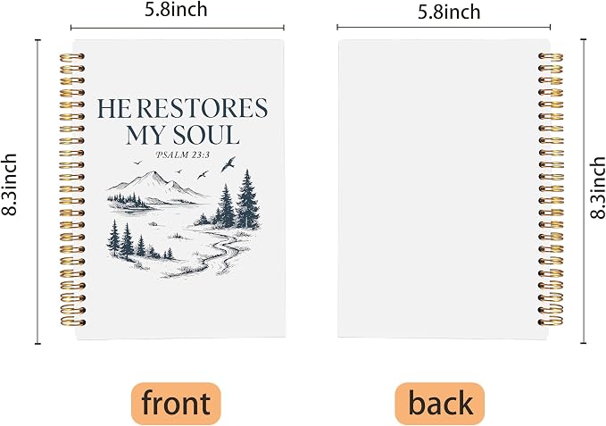 Mountain Christian Notebook Journal, Psalm 23:3 Bible Notebook for Note Taking, Christian Gifts for Women Men, He Restores My Soul Religious Spiral Journal 5.5x8.3 Inch