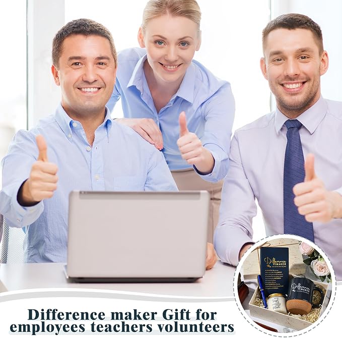 4 Pcs Difference Maker Gift Set Mug Notebook Candle Pen,Navy Blue,Word