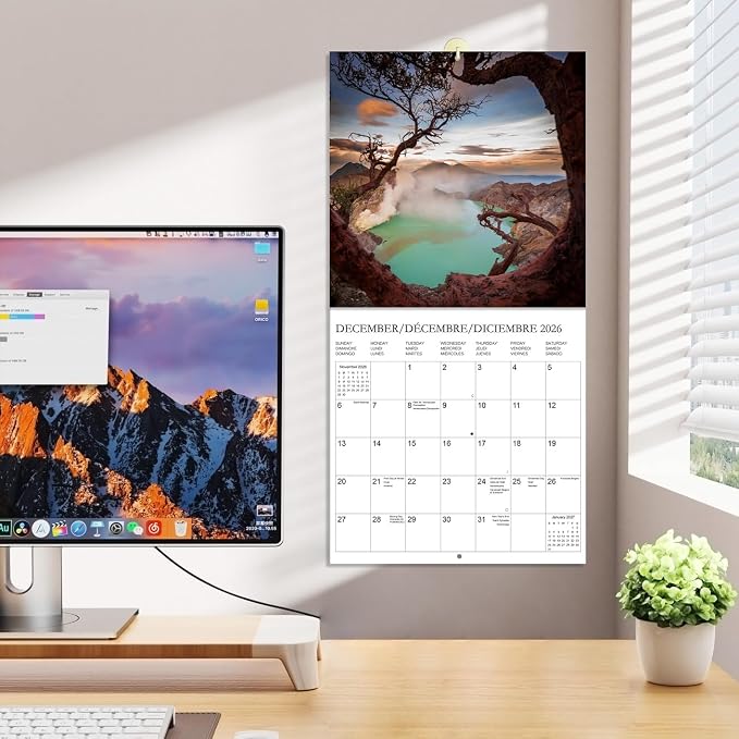 Calendar 2026 - Wall Calendar from January 2026 to June 2027, 3 Languages(English,French,Spanish), 2026 Calendar with Holiday Marked, Premium Paper for Organizing, 12" x 12",National Park - B