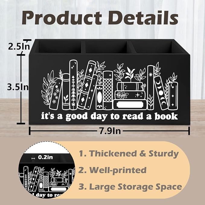 Black Wooden Pen Pencil Bookmark Holder Decor for Desk, Book Club Gifts It's a Good Day to Read a Book Wood Makeup Brush Toothbrush Holder Organizer for Reading Corner Bedroom
