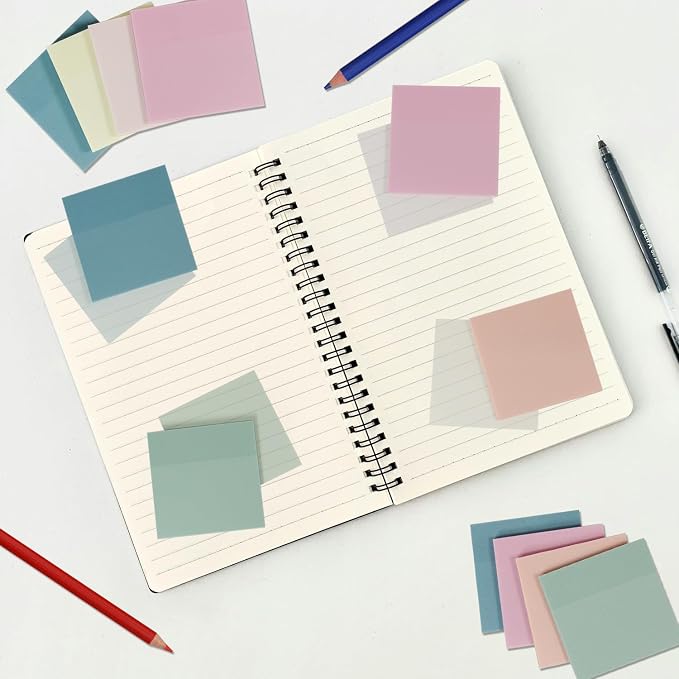 Transparent Sticky Notes,6 Pack 3x3 in, Clear ,Self-Adhesive Waterproof Translucent, Clear Notes, for Bible Sticky Notes, School, Office (Pastel 6 Colors, 3 * 3 Inch)