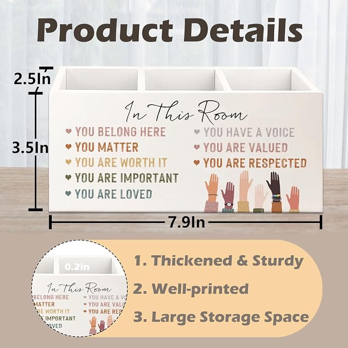 Inspirational Diversity Inclusive Wooden Pen Pencil Holder for Desk, Motivational Positive Affirmation Wood Makeup Brush Toothbrush Holder Organizer for Kids Room Playroom Classroom