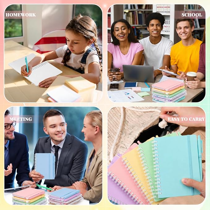 Fulmoon 12 Set Small Spiral Notebooks A6 with Pens Bulk, Multicolor 4" x 6" Pocket Notebooks Mini Lined Journals 50 Sheets for Back to School Supplies Students Rewards Office Gifts (Dream Pastels)