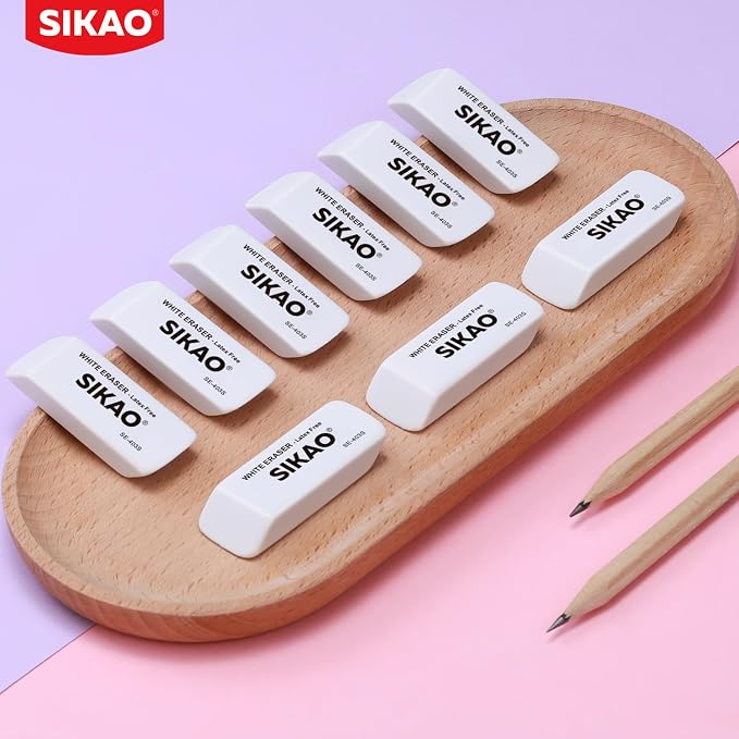 White Erasers, 6 Pack Pencil Erasers | Latex-Free & Smudge-Free Beveled Rubber Erasers for School Supplies, Classroom, Tests & Homework